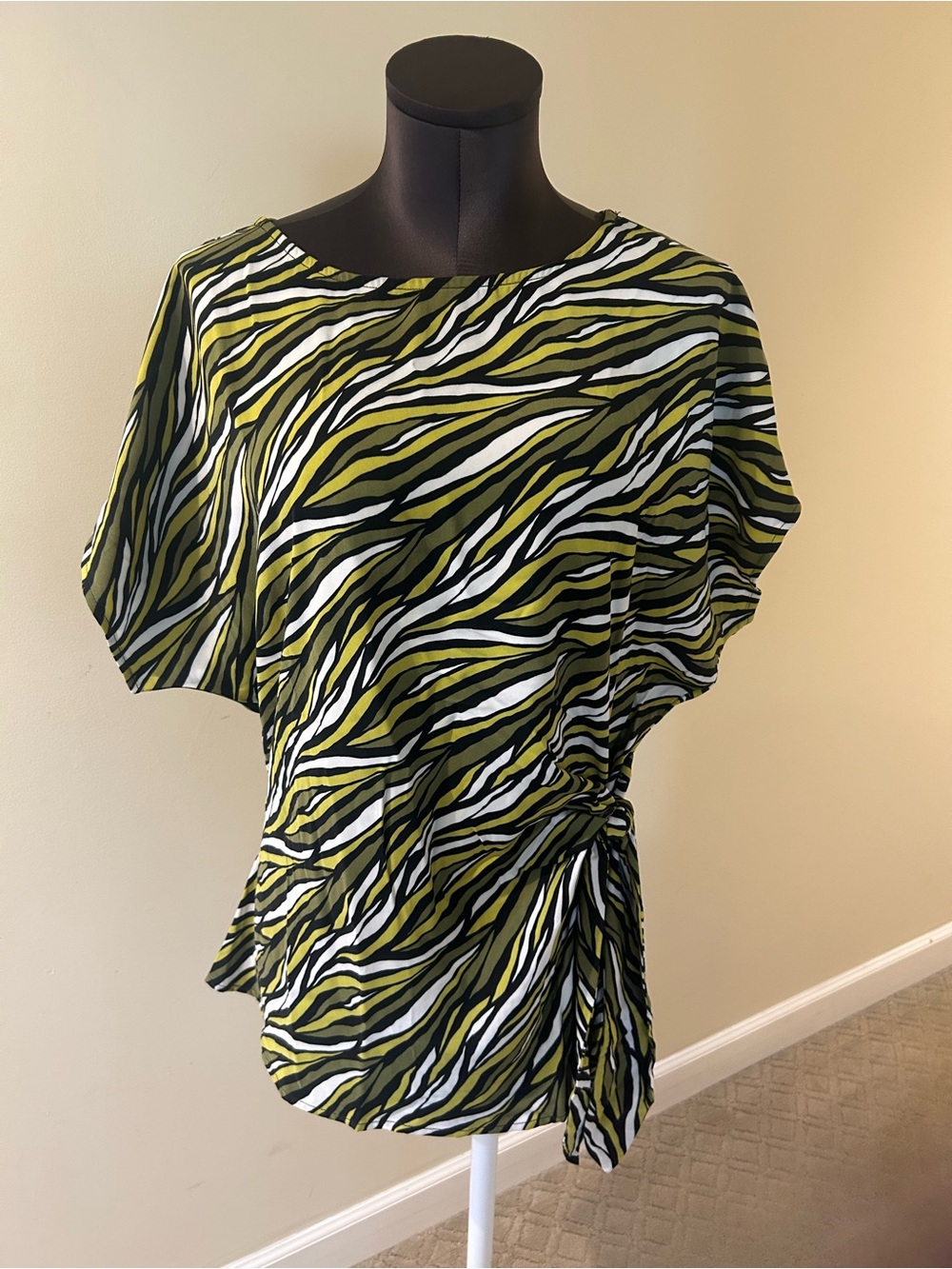 Michael Kors Olive Zebra-Print Side Tie Blouse size XL
